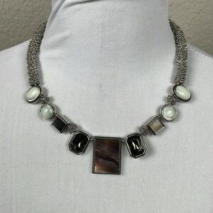 Silver Tone Chicklet Chunky Statement Choker Collar Necklace